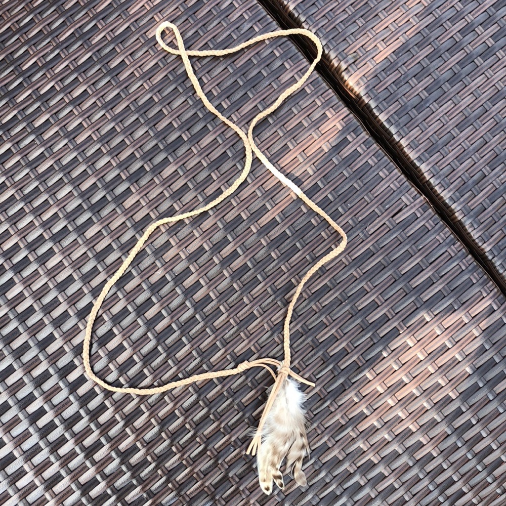 Suede cord with plumes feathers, hand-made